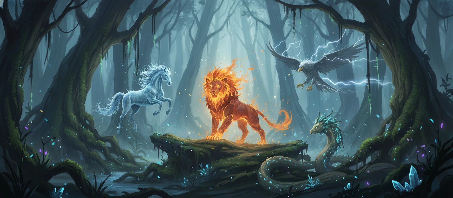 Themes and Visual Design: Forest, Magic and Elemental Creatures